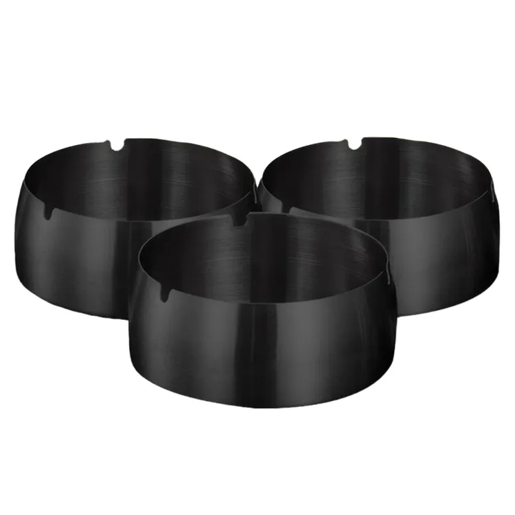 黑色不锈钢烟灰缸家用创意个性防摔防风餐厅饭店KTV酒吧小号大号