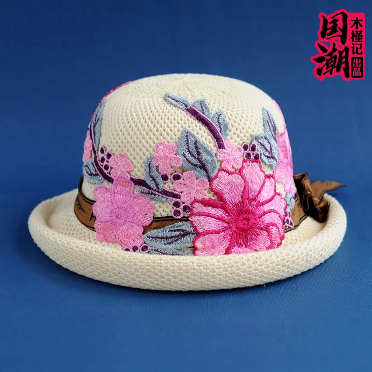 新民族风刺绣花春天针织渔夫帽防晒遮阳帽子女夏季礼帽潮百搭盆帽