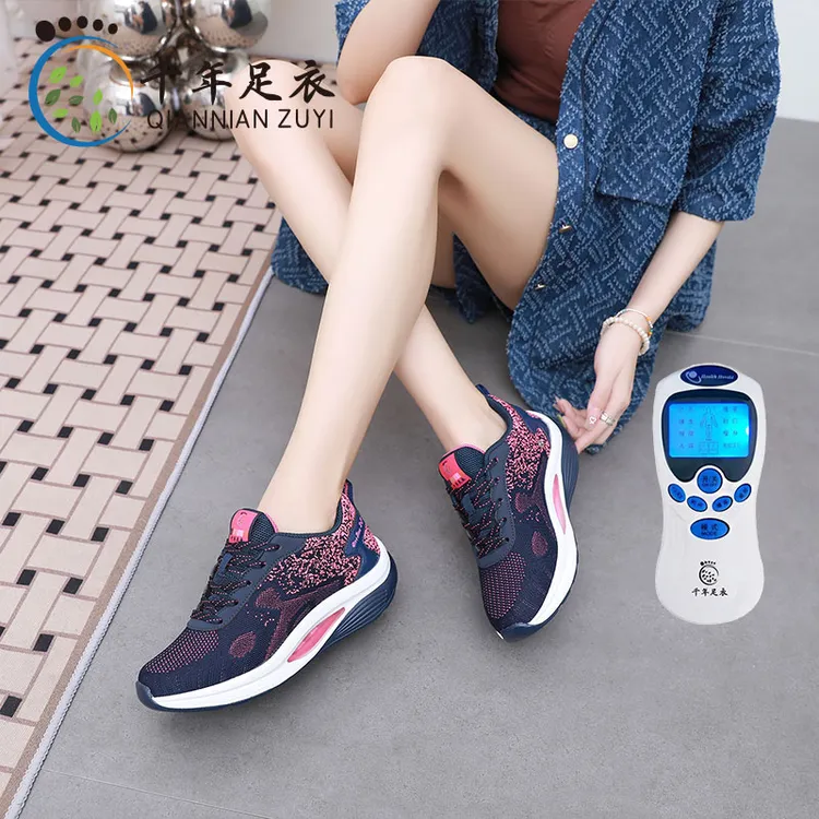 C15芯片+地磁+按摩仪透气厚底气垫缓冲百搭功能按摩鞋网面紫色