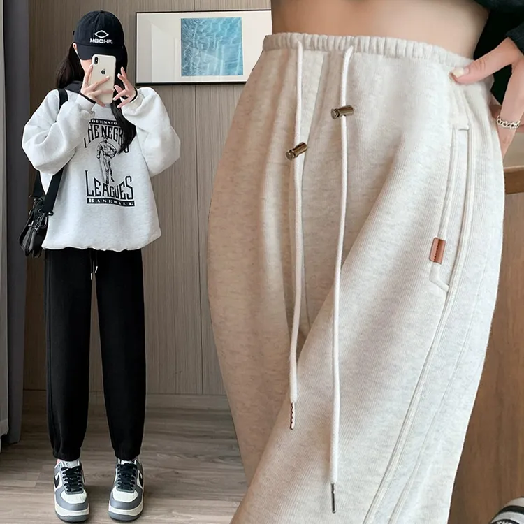 孕妇秋冬季加绒新款孕妇裤抽绳外穿休闲显瘦束脚裤灯笼裤孕后长裤