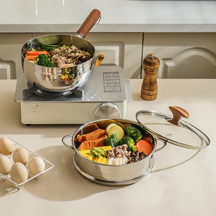 20cm316L木柄雪平锅加厚钢木柄汤锅家用奶锅炉具通用