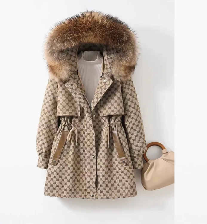 【匠心】格子新款高端派克服25016冬季抗寒保暖神器 时尚连帽中长款