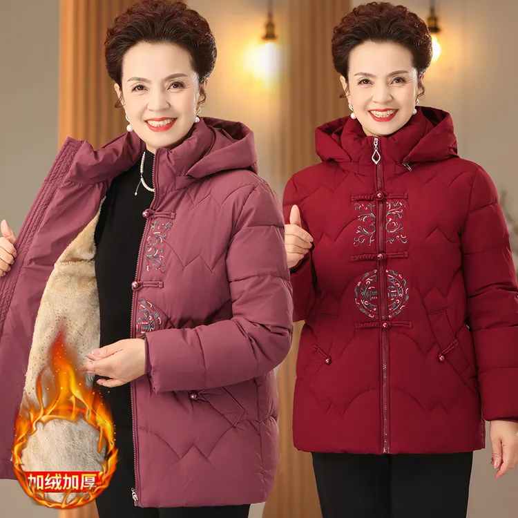 中年妈妈舒适棉服秋冬季加绒加厚棉衣中老年奶奶装新中式国风外套
