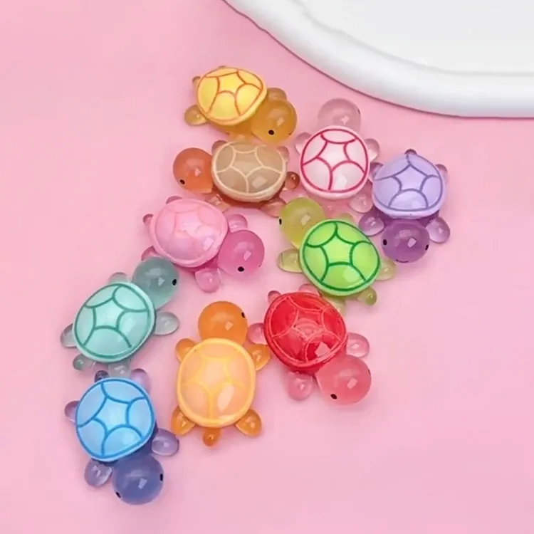 新大款卡通乌龟海龟可爱果冻色树脂装饰配件 糖果色半夜光小乌龟
