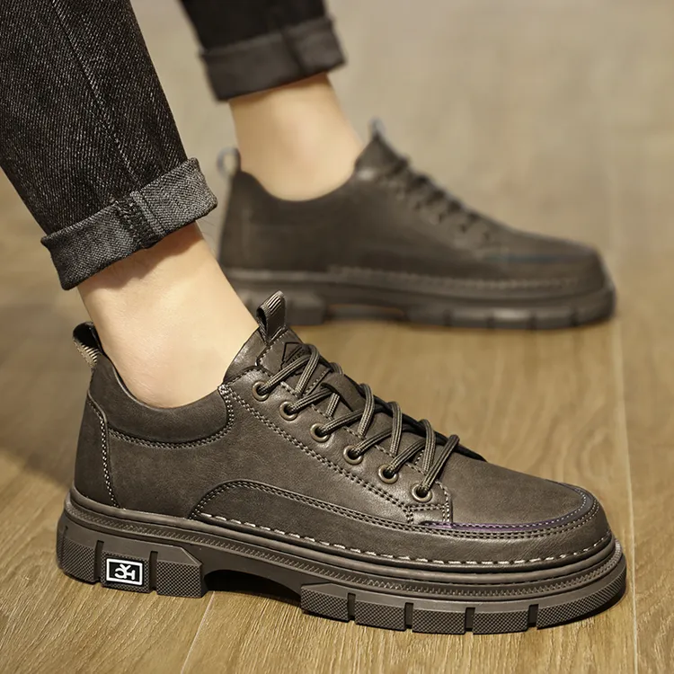 男士春季新款百搭复古潮流男鞋防滑厚底防水低帮工装马丁靴G602