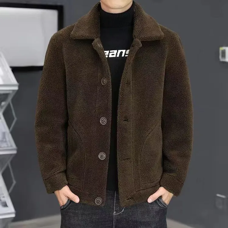 捡漏清仓秋冬款毛呢夹克双面穿男士加绒加厚皮毛一体高档男装外套