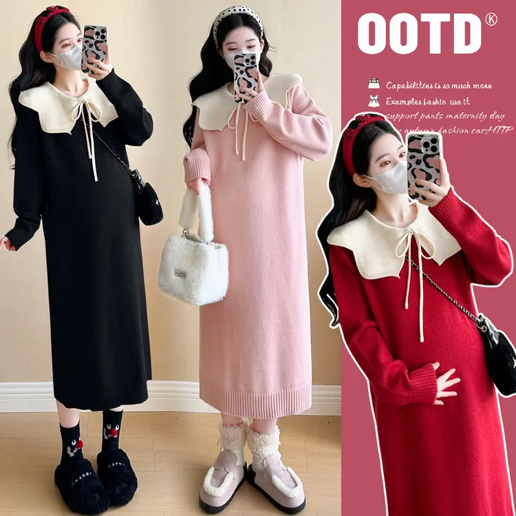 2025秋冬新款网红时尚拉链连帽系带小球跨年圣诞喜庆连衣裙娃娃领