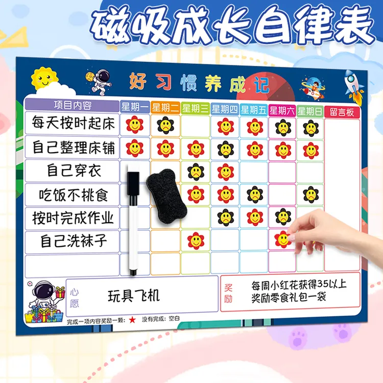 儿童成长自律表小朋友奖励好习惯养成表生活学习自律打卡积分墙贴