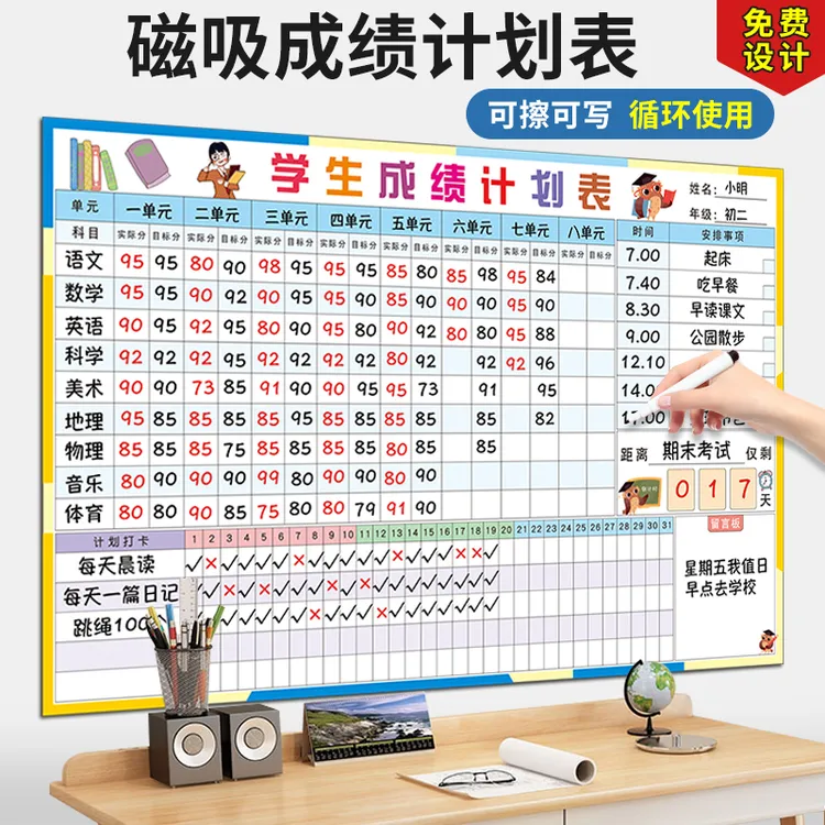 学习成绩对比表学生自律打卡表目标管理作息时间表成绩记录跟踪表