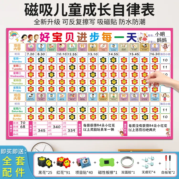 儿童成长自律表墙贴小学生奖励好习惯学习自律成长积分记录生活表
