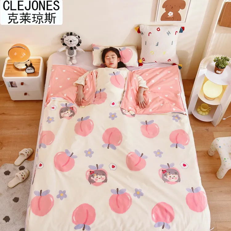 CLEJONES全棉儿童睡袋A类 棉花芯宝宝单人防踢被学生分层式双被套