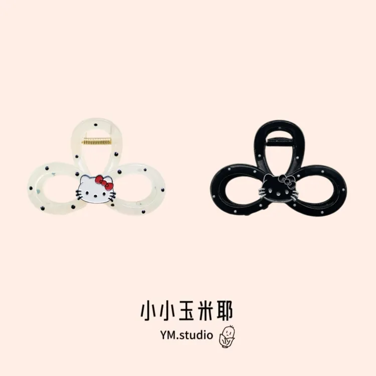可爱kitty波点蝴蝶结抓夹少女感百搭发抓甜美ins风头饰发饰鲨鱼夹