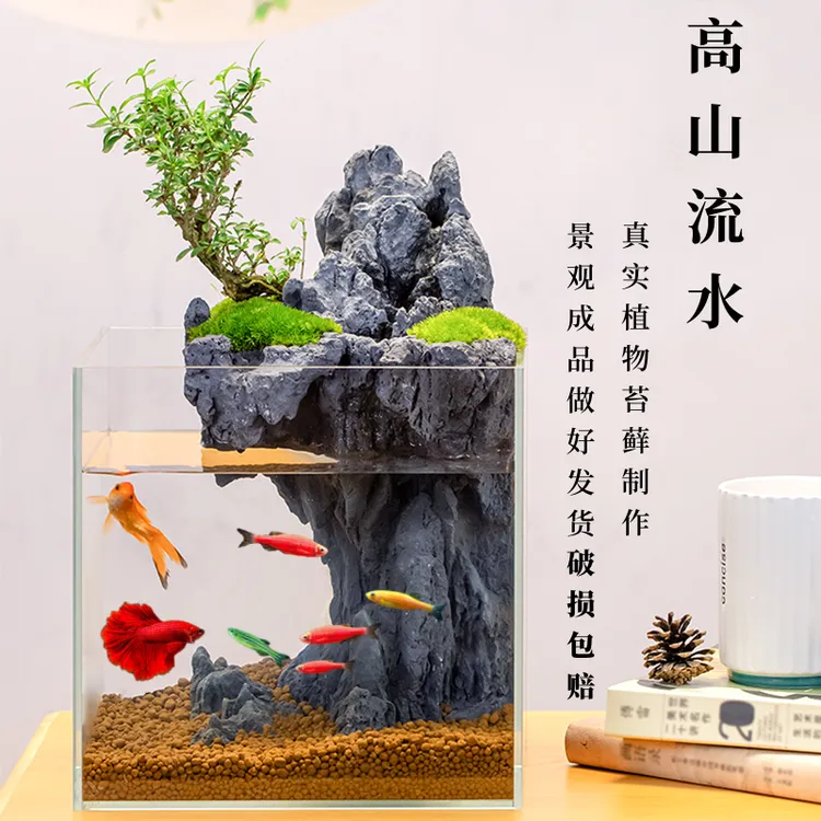 高山流水创意桌面绿植苔藓微景观防辐射盆景生态缸客厅小型水陆缸