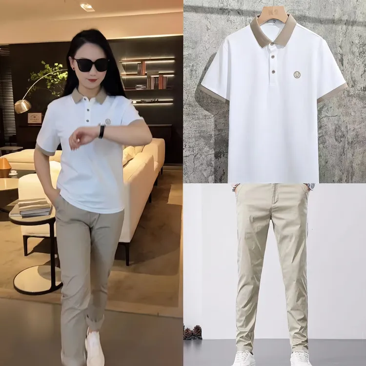 新款男士短袖套装时尚POLO衫休闲百搭简约潮流翻领短袖两件套送礼