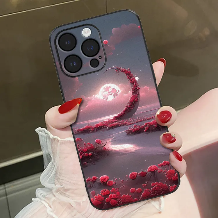 适用苹果16华为/oppo/vivo月海玫瑰手机壳17promax新款高级感高档