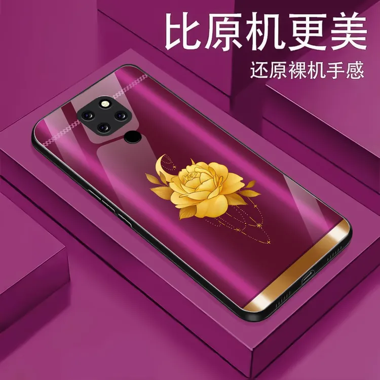 适用【华为Mate20X】金色牡丹液态玻璃手机壳 超薄防摔刮 轻奢优
