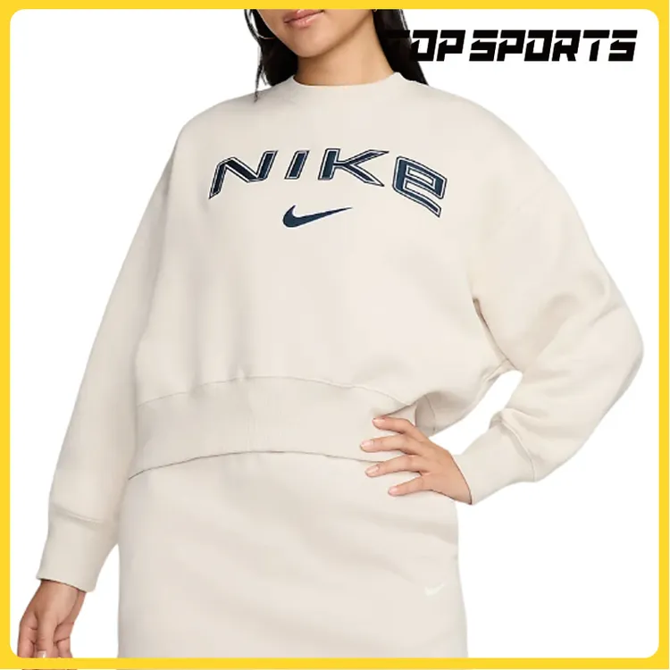 NIKE耐克女子 W NSW PHNX FLC OOS LOGO CRE针织套头衫FV7675-104