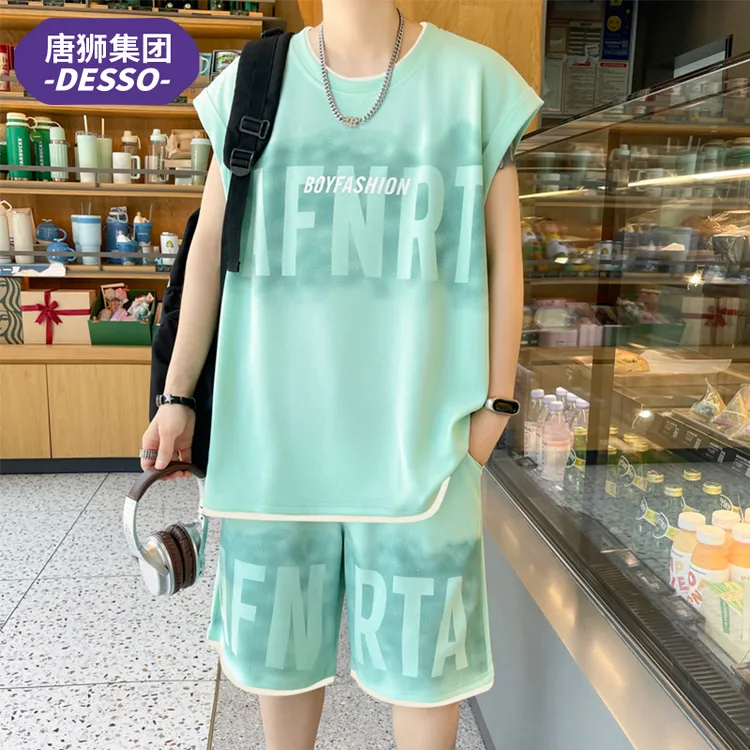 唐狮集团DESSO薄荷曼波无袖套装男士夏季薄款青少年港风两件套男