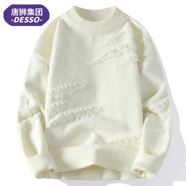 唐狮集团DESSO情侣款圆领毛衣男士秋冬宽松圆领加厚潮牌针织衫男