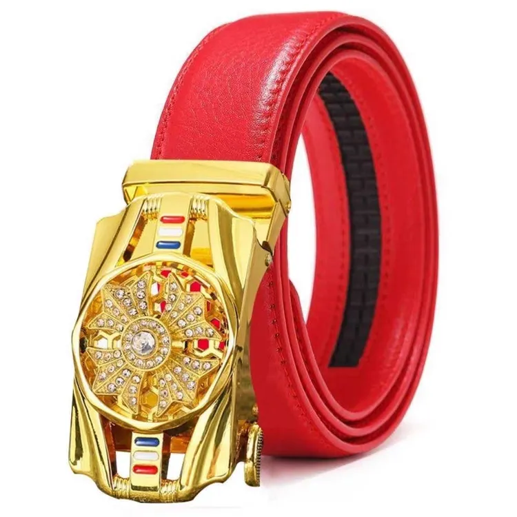 男士真皮时来运转腰带红色真皮皮带自动扣虎年牛皮裤带商务腰带