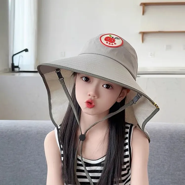 儿童防晒帽子夏季可爱大檐遮阳空顶帽披肩男女宝宝防紫外线护脖帽