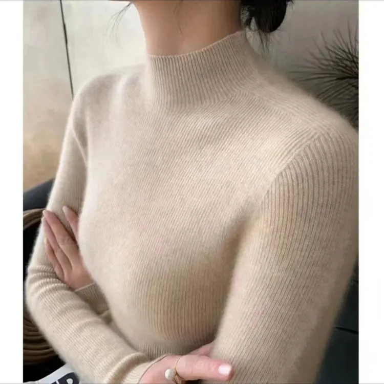 【360克一件过冬】半高领针织衫女2024秋冬显瘦毛衣套头打底衫内搭