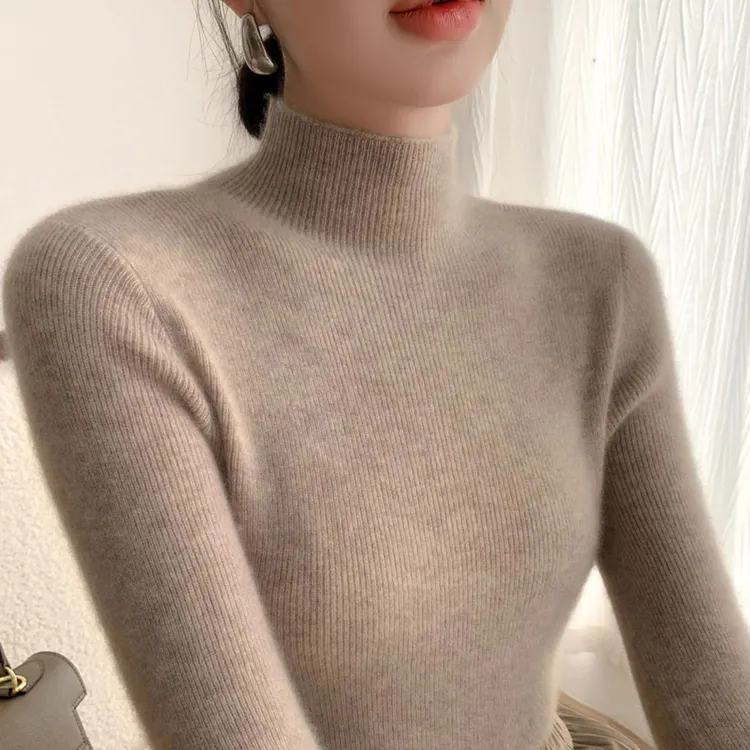 【18针科技新工艺】半高领针织衫女2024秋冬显瘦内搭毛衣套头打底衫