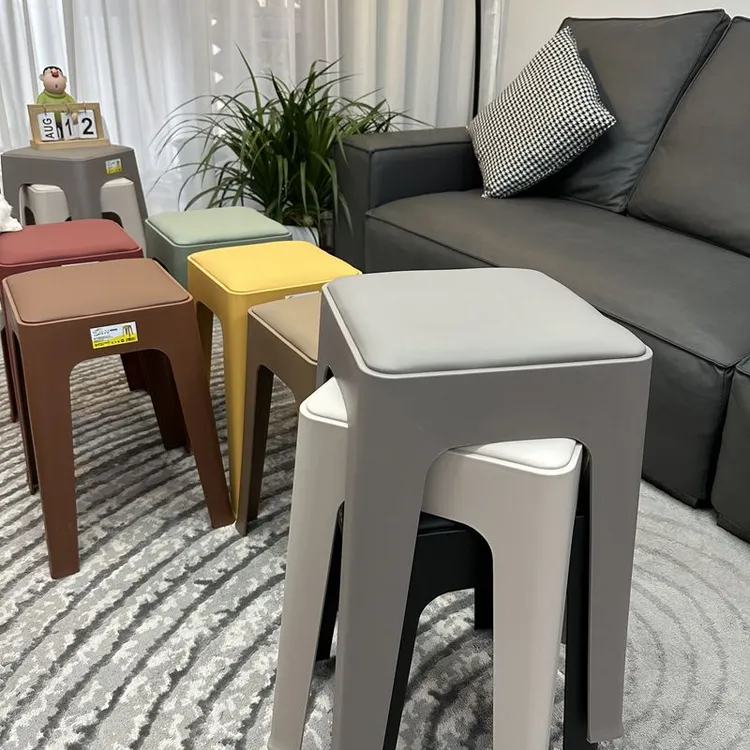 慕格娜网红软包座面加厚凳子时尚家用可叠放凳子蛋白皮软包