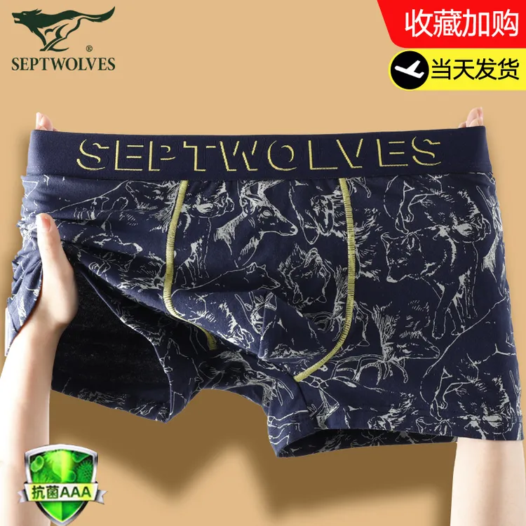 七匹狼男士内裤男生纯棉四角裤大码春夏裤衩短裤全棉平角裤头战狼