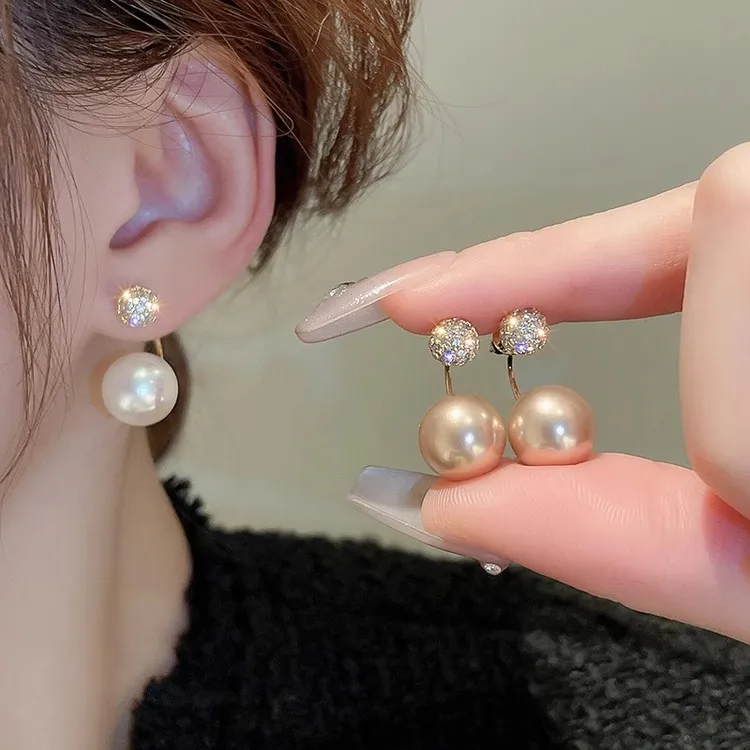 铜合金耳饰 香槟珠珠锆石耳钉轻奢高级感耳环2024新款爆款耳饰女