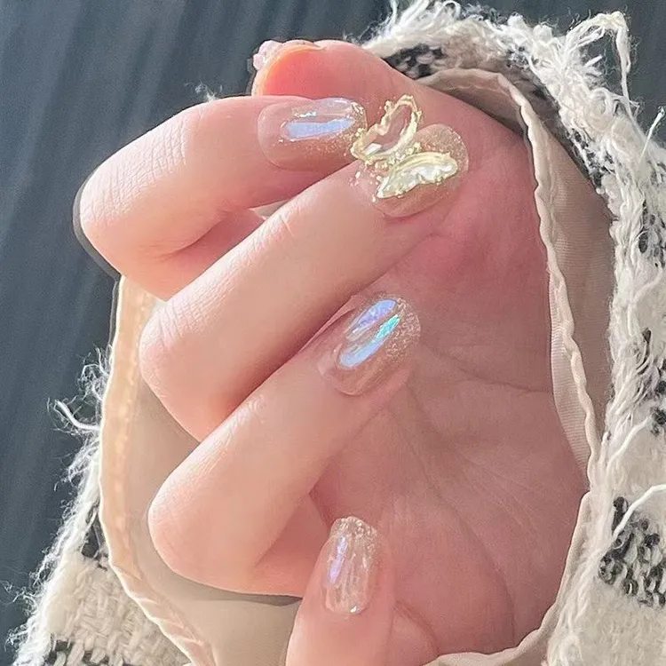 曦曦手工穿戴甲闪光蝴蝶24片装美甲甲片可拆卸美甲片立体饰品