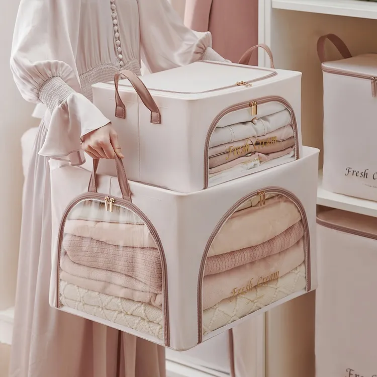 衣服收纳箱布艺神器家用可折叠衣柜衣物储物箱子钢架整理盒百纳箱