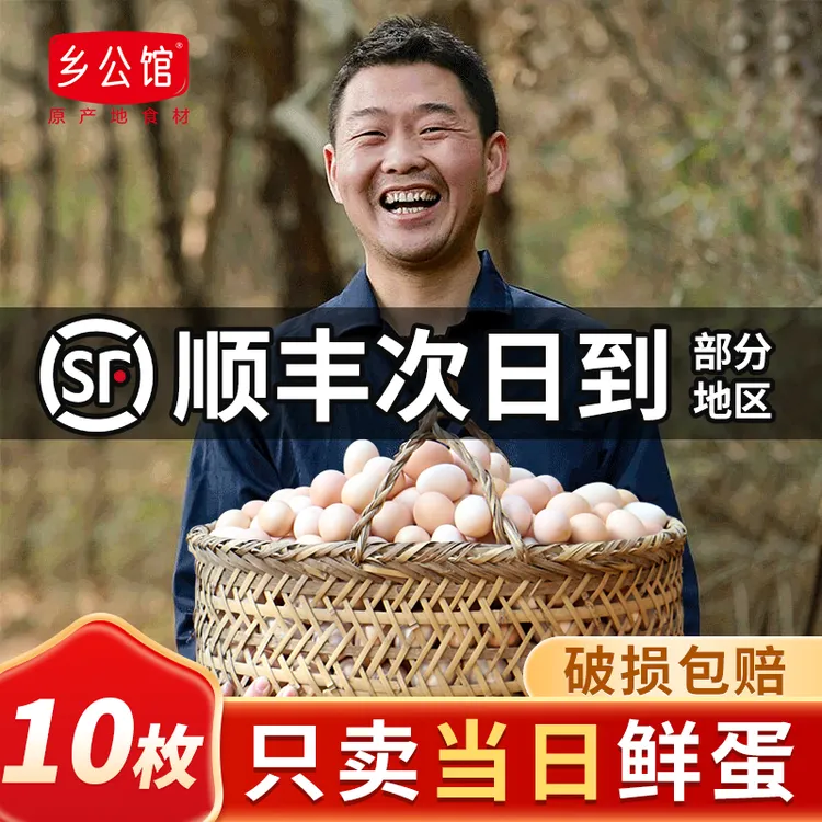 乡公馆现捡现发新鲜土鸡蛋10枚装林间散养营养草鸡蛋柴鸡蛋