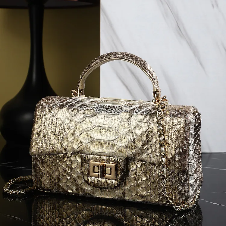 蟒蛇皮小香风包包轻奢链条包真皮新款单肩斜挎包高级质感手提包潮