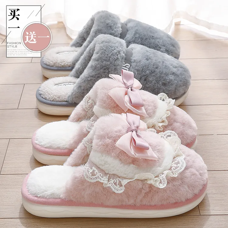 买一送一棉拖鞋女士秋冬季2024新款室内家居防滑情侣毛绒棉拖男款