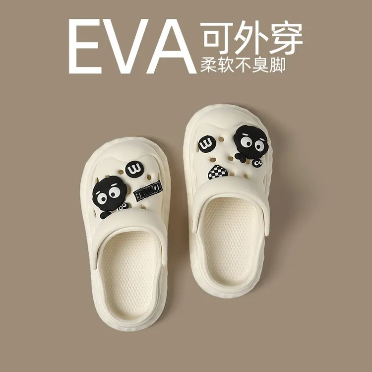 煤球洞洞鞋女款夏季2024新款外穿防滑沙滩凉鞋eva包头半拖鞋女夏