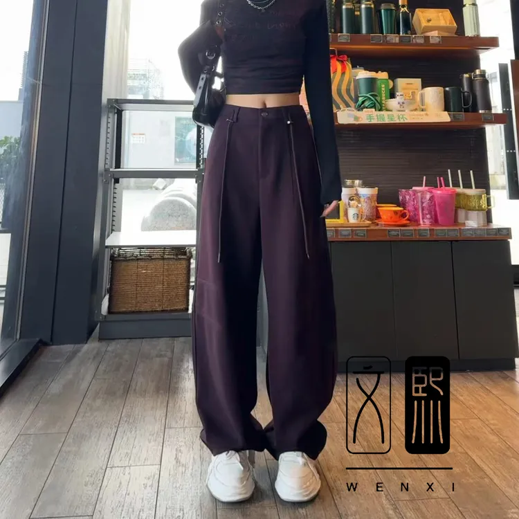 [顶梁裤]休闲显瘦弯刀设计感百搭宽松垂感韩版ins拖地裤工装卫裤