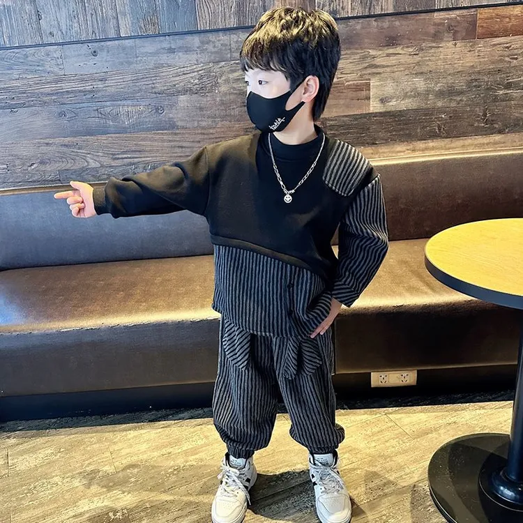 男童春装卫衣套装2025新款小儿童装痞帅气男宝宝春秋季时髦套装潮