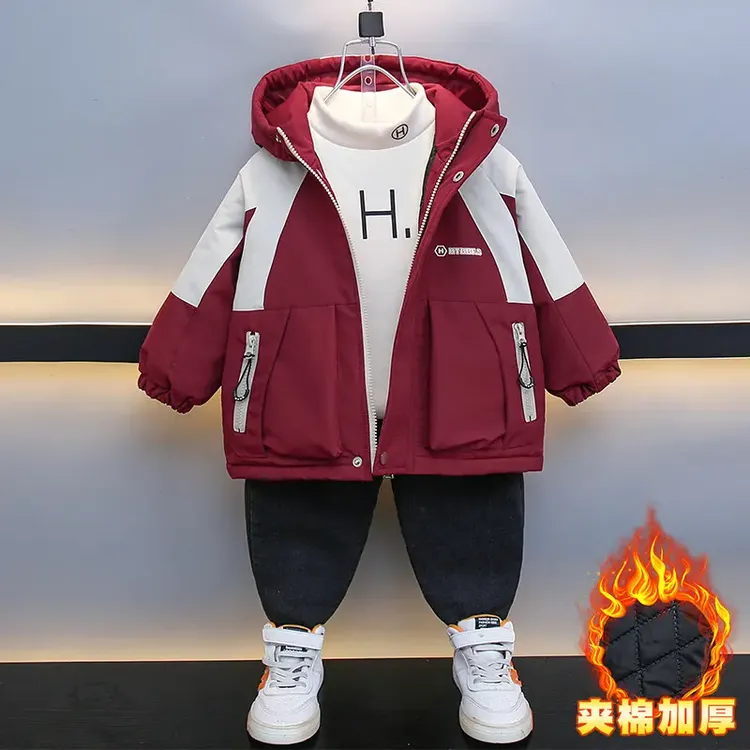 男童秋冬外套夹棉2025新款儿童二棉冲锋衣派克服宝宝冬装加厚棉衣