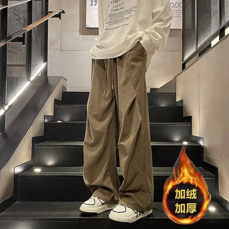 秋冬季美式大码灯芯绒裤子潮ins垂感宽松休闲裤长裤百搭帅气阔腿