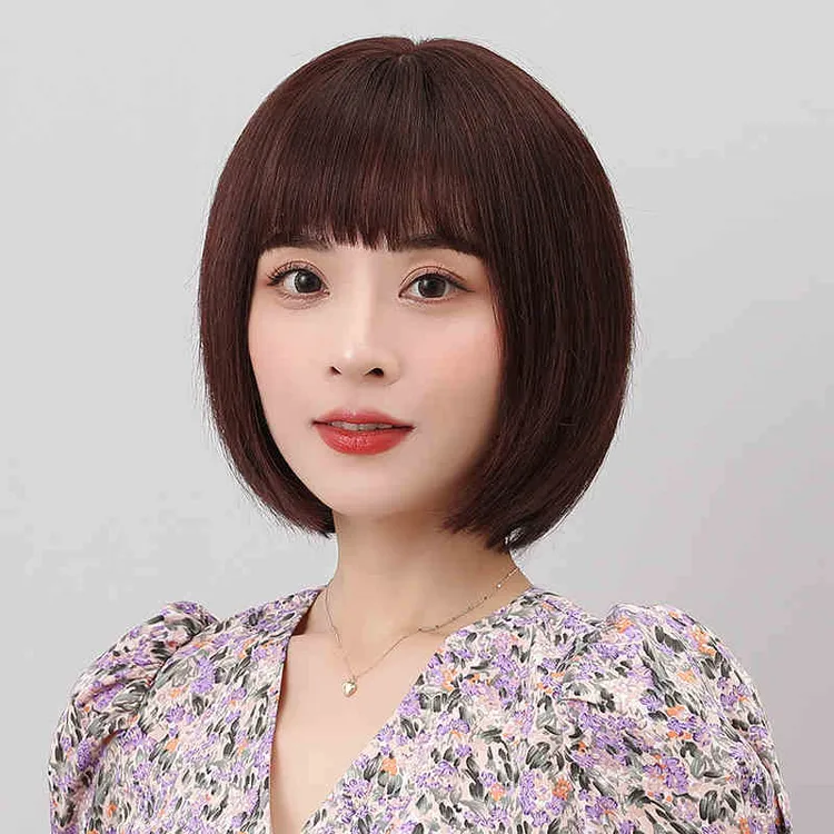 假发女空气刘海大头皮bobo头短发修脸自然显年轻圆脸波波头全头套