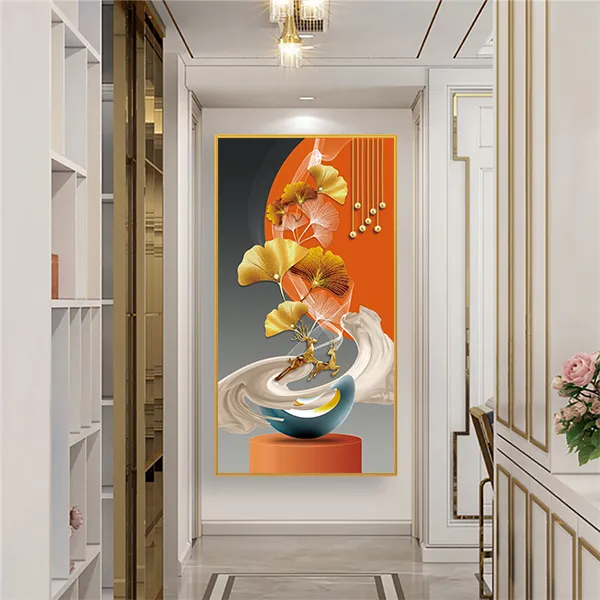 《福禄呈祥》玄关装饰画现代过道走廊轻奢-晶瓷镶钻带灯XG01