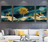 【升级款】《福禄双至》客厅沙发三联挂画晶瓷镶钻装饰画壁画KT47