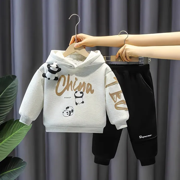 宝宝衣服秋冬款套装简约连帽童装帅气男童冬季加绒加厚运动两件套