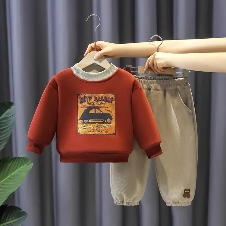 儿童套装新款时髦加绒加厚百搭两件套男童冬季洋气韩版酷帅潮童装