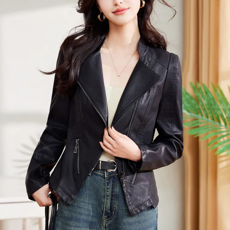 2025春秋新款皮夹克外套气质修身皮衣短款女外套长袖百搭机车服