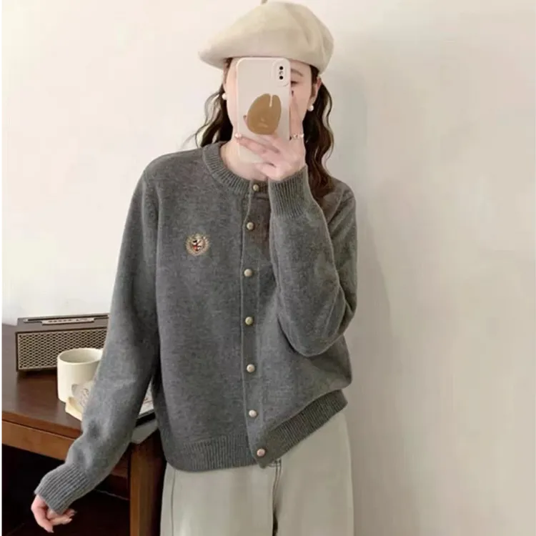 短款针织开衫女时尚休闲百搭圆领韩版秋冬