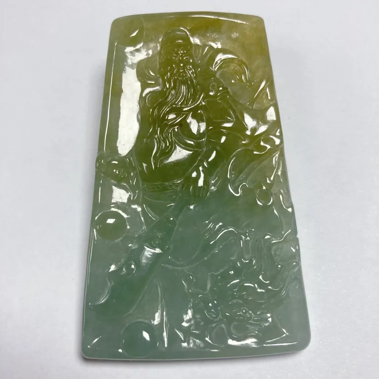天然缅甸翡翠A货糯冰晴水黄翡御龙关公吊坠种老玉质细腻油润无纹