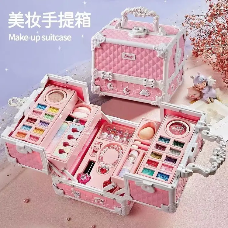 初瑞梦幻美妆百宝箱化妆品彩妆玩具仿真指甲油过家家女孩生日礼物