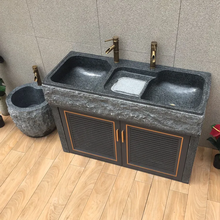 花岗岩洗衣台户外庭院别墅水槽大理石洗衣池带搓板双池石头洗手盆